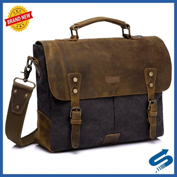 Other - Vintage Leather Canvas Messenger Bag Crossbody Satchel 14in Laptop Shoulder